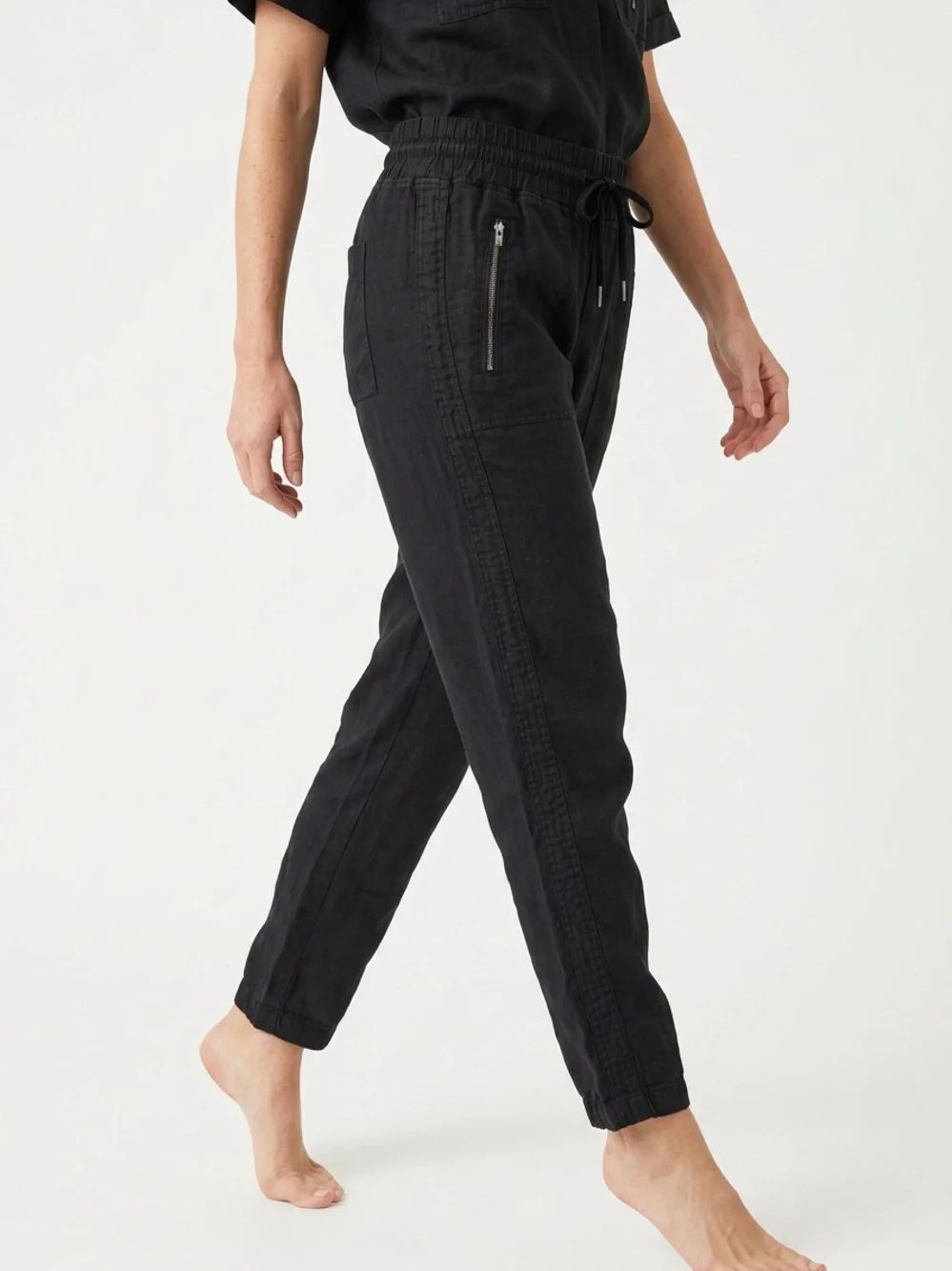 ATHLETA | Black 100% Linen Elastic Waist Jogger Pants Women’s Size 10 Petite